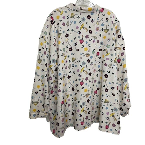 Eloquii Mushroom and Flower Print Shirt Sz 22 Collared Button Up Long Sleeves - Picture 9 of 11